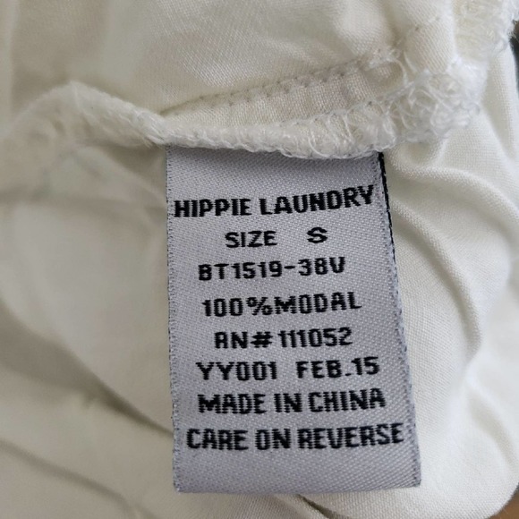 Hippie Laundry White Button Up Shirt Blue Stitching Sz S - Picture 7 of 8